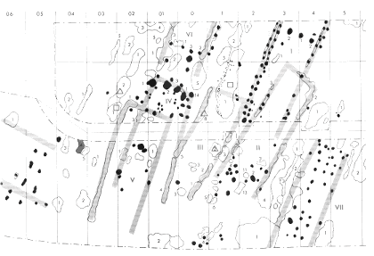 Schwarz: Pfostengruben, grau gerastert: Rekonstruktion von Husern. Plan von W. Schnwei: Die bandkeramischen Siedlungen von ...